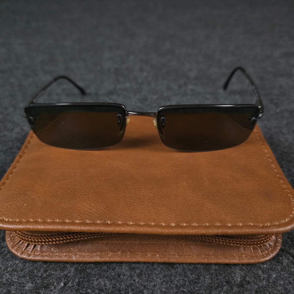 Persol 2193-S 513/81 Polarized Sunglasses Gunmetal Rimless Rectangle Italy 55mm
